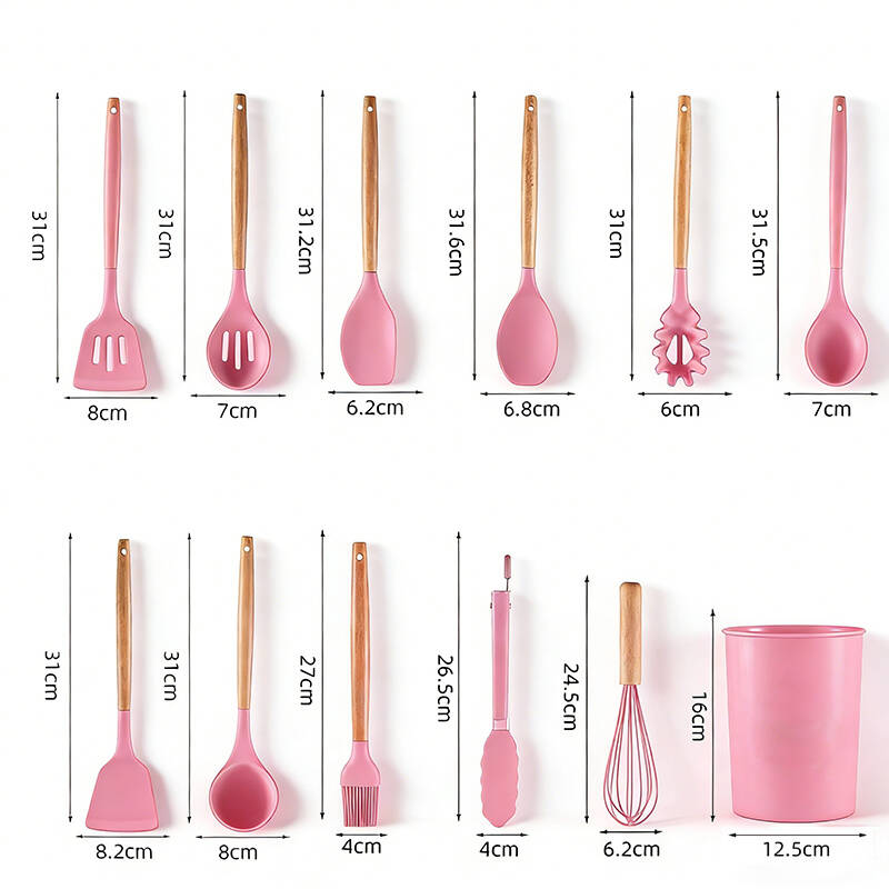 Ustensile de cuisine ensemble 12 PCS Silicone outils de cuisine avec poignée en bois