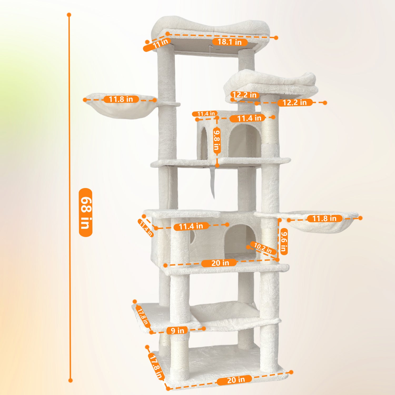 68in Grand arbre de chat vert multi-niveaux avec hamacs
