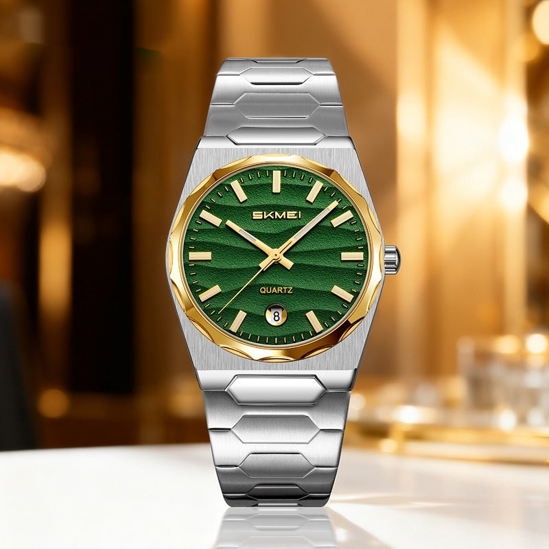 Montre homme avec une fonction de calendrier de bande en acier