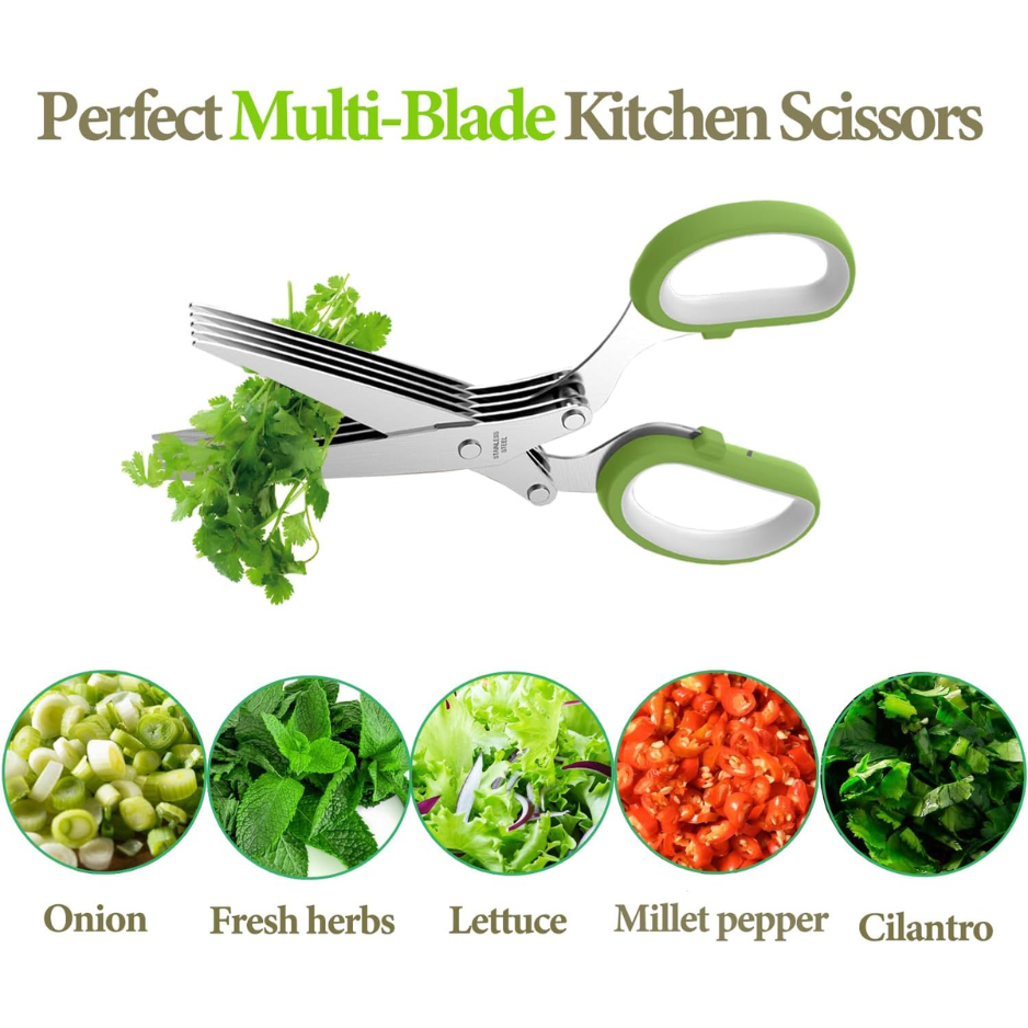 Ciseaux à herbes en acier inoxydable modernisés Ciseaux à herbes multiples et outil de cutter pour la cuisine P