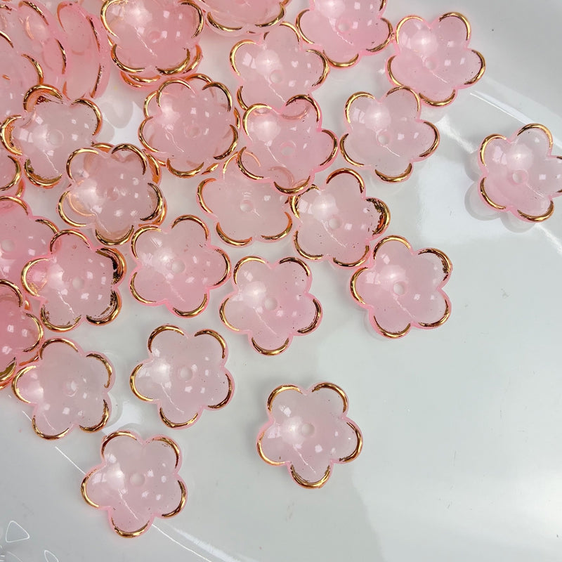 Perles de fleurs acryliques dorées à deux tons