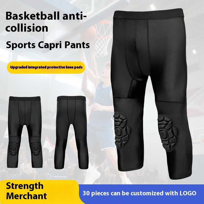 Basketball Tight Cropped Pants Knee Pad Leggings intégrés anti-collision