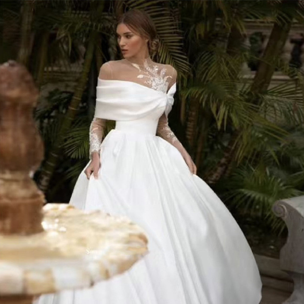 Raglan Manches Longues Manches Blanc Jupe Tutu Satin Robe de mariée
