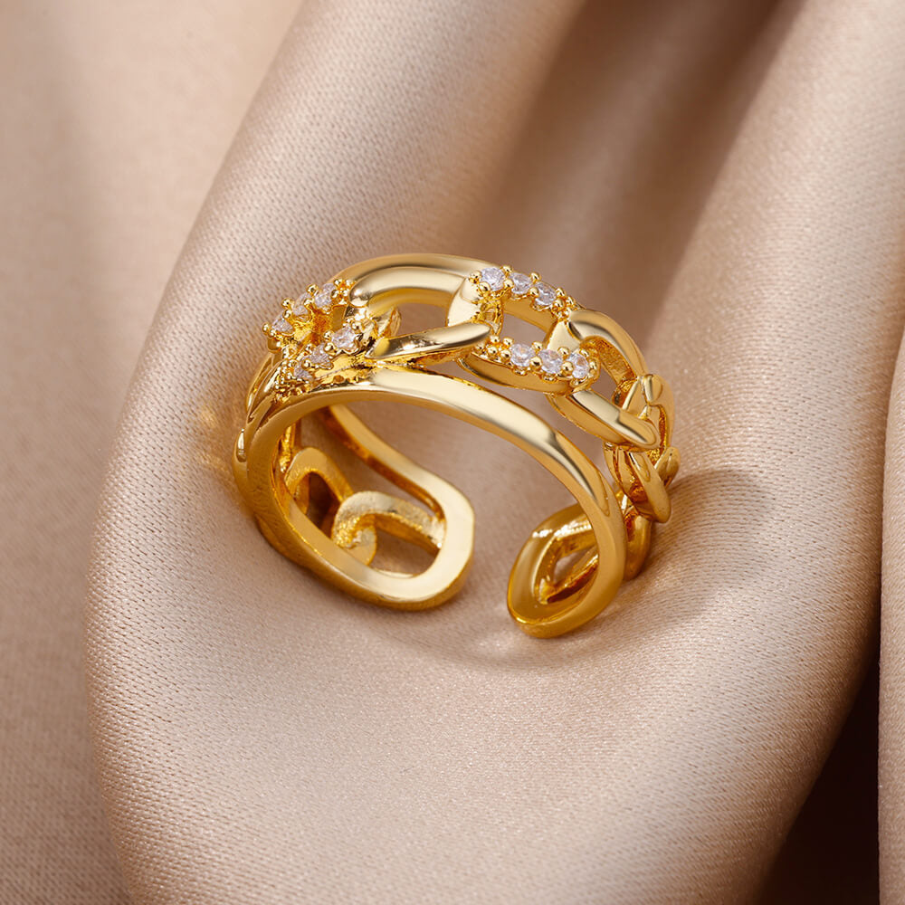 Hot-Selling 18K Gold-Plate entièrement diamante Luxury Non-Fading Anneau ouvert pour les femmes