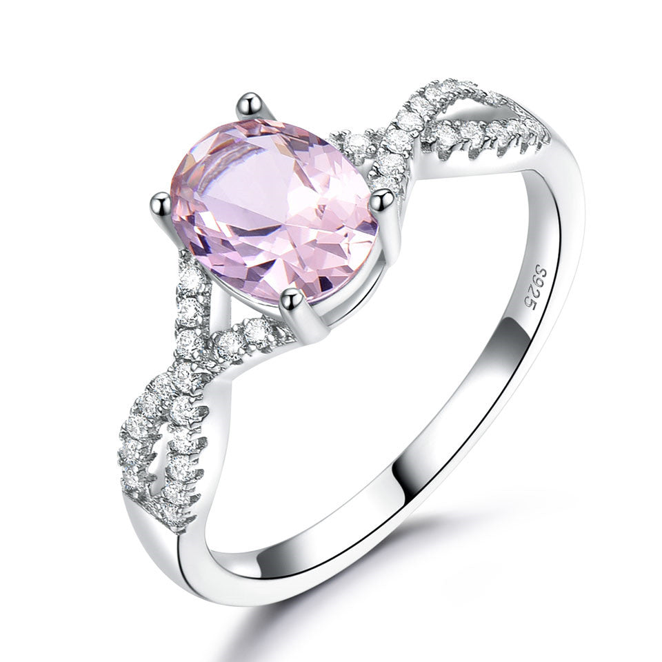 Argent sterling bague dames ovale Nano Morganite