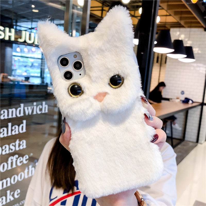 Automne et hiver en peluche mignon Cat cas téléphonique