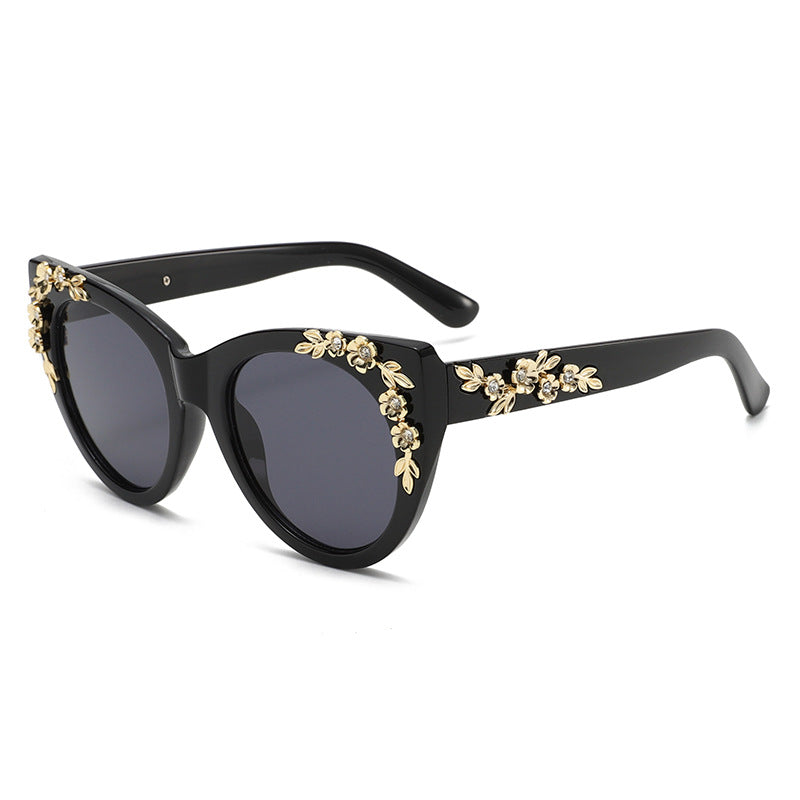 Lunettes de soleil à motif de strass floral et sans vis à vis