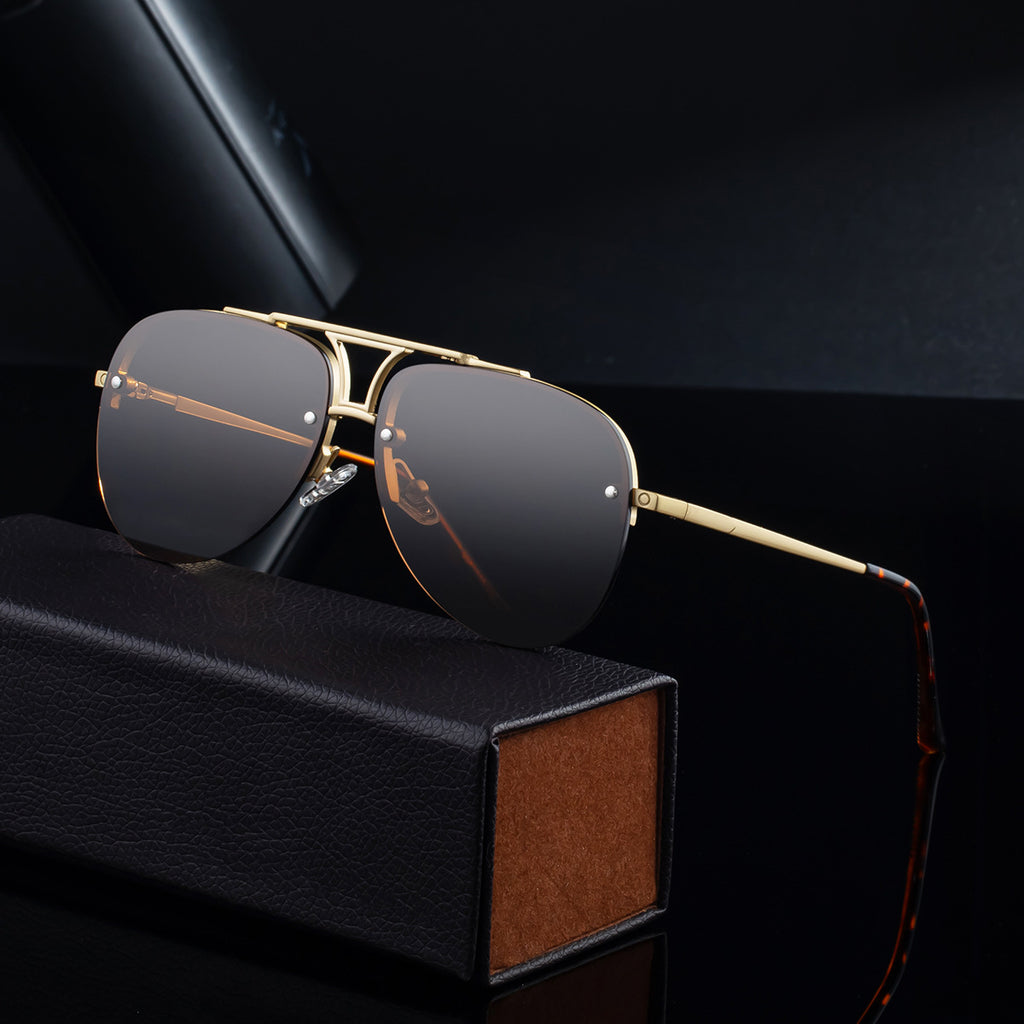 Lunettes de soleil en métal à demi-cadre pour homme