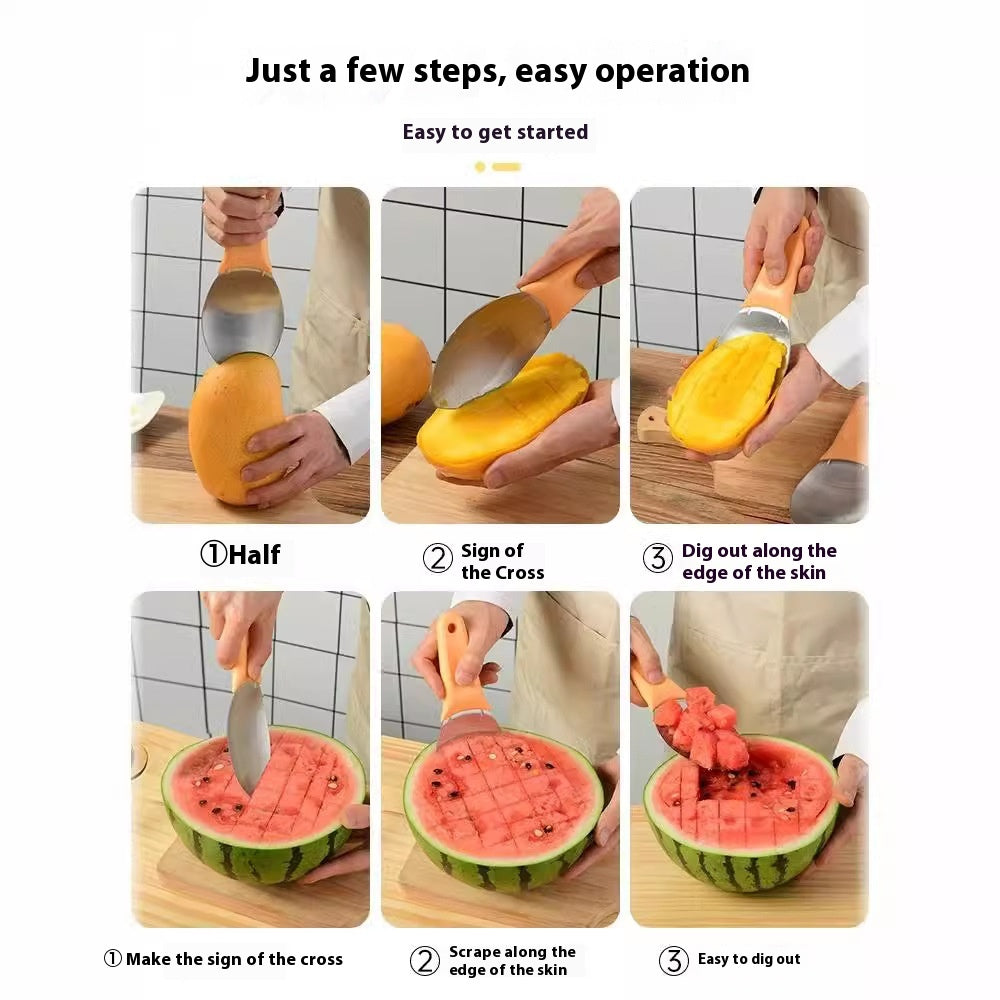Mango Peeler en acier inoxydable Viande Spoon Mango Cutter dés