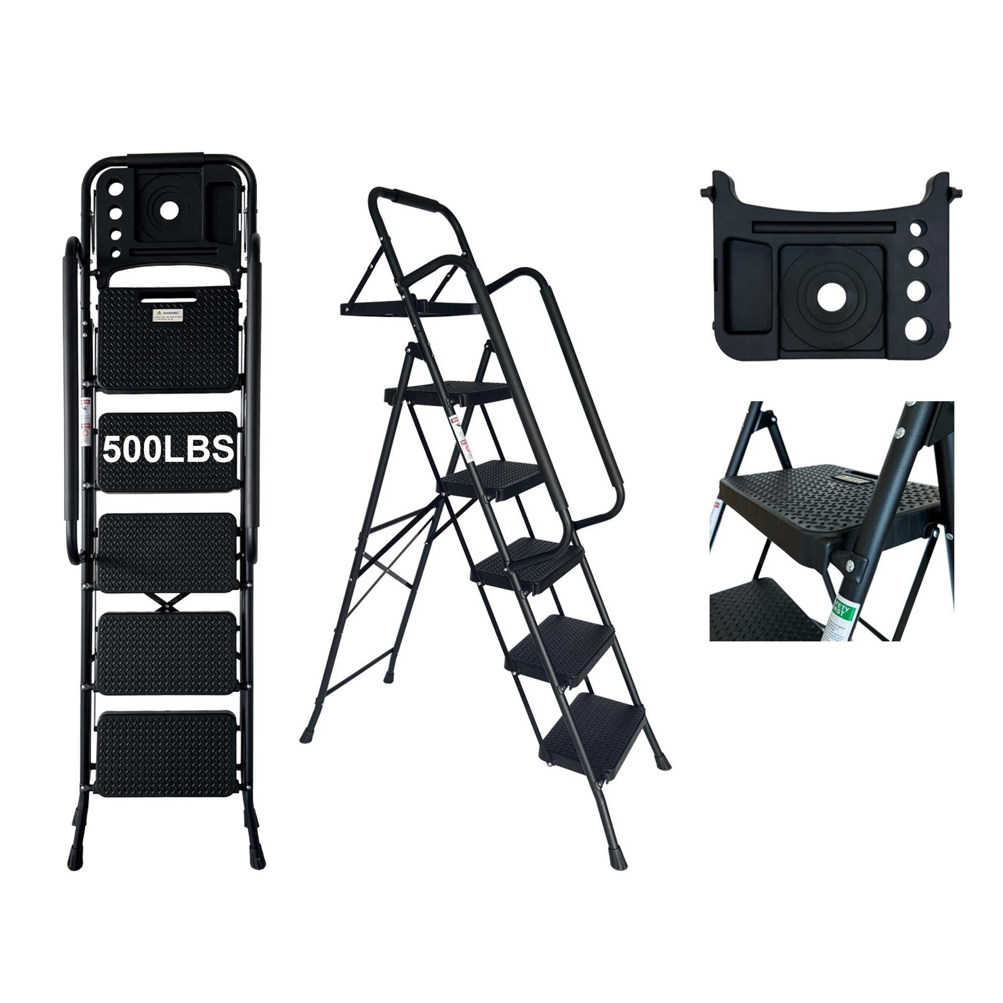 Échelle d'étape, Tabouret d'étape pliant avec large pédale antidérapante, Échelle en acier robuste, Pratique