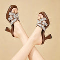 Femmes Vintage Dentelle Perle Cross Strap Carré orteil talon Mules
