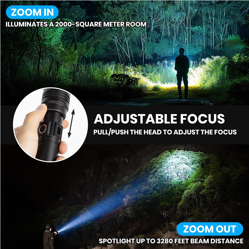 Lampe de poche rechargeable 50000 Lumens Long Range Super Bright USB C Lampe de poche LED Long Lif
