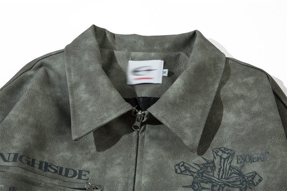 Veste en cuir souple imprimé croix pour hommes