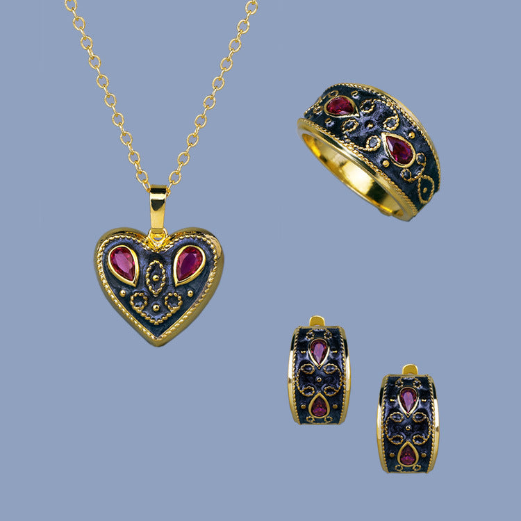 Classic Retro Exquise Bijoux Enamel Ensemble de trois pièces