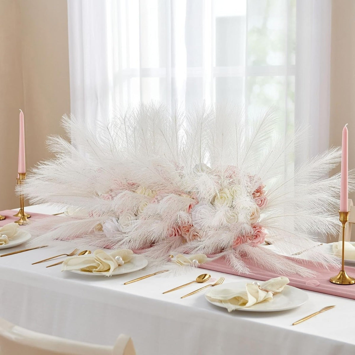 Ensemble de 50 décors de pampas artificiels blancs