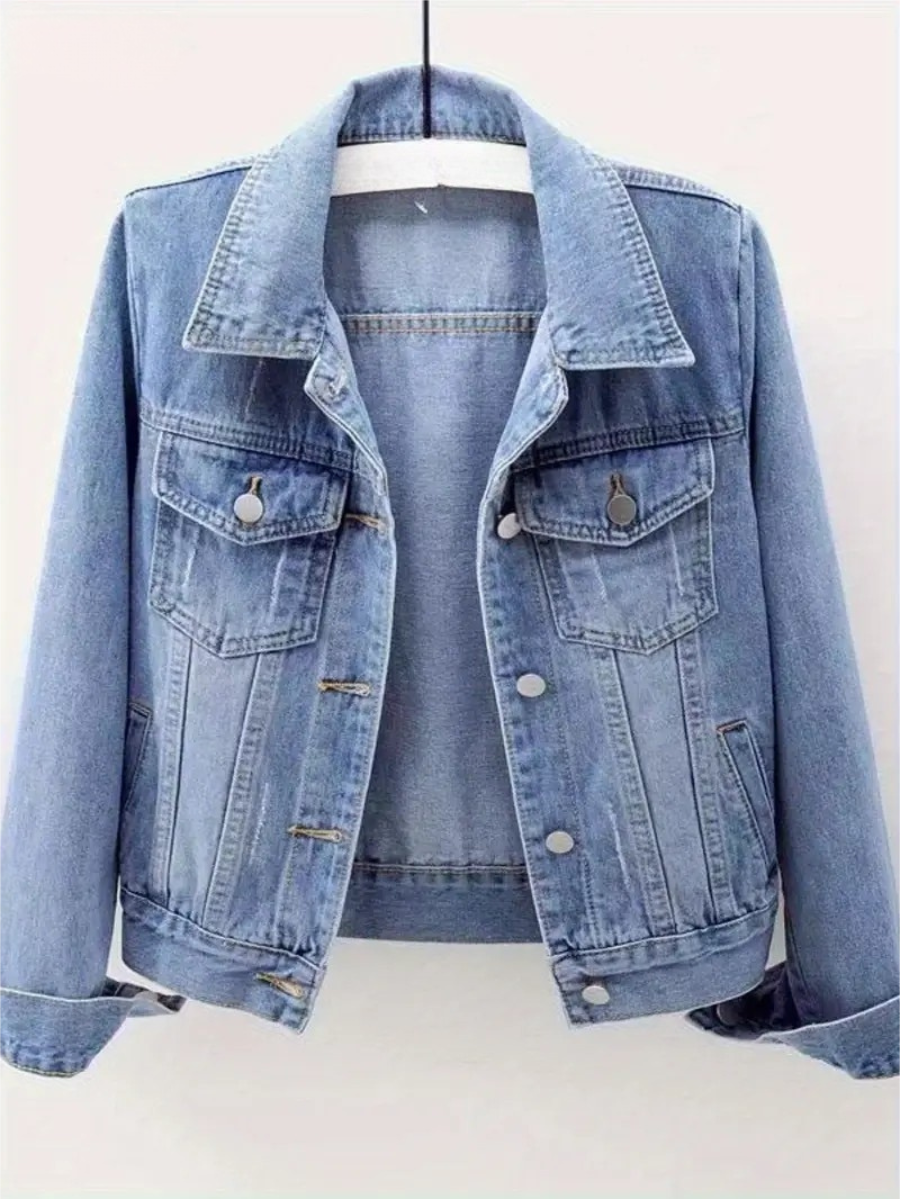 Veste Denim Bleu Femme Classique Lavé Jean Veste Casual Bouton Up Trucker Oute