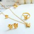Texture givrée Mignon papillon Titanium acier costume collier bague d'oreille ornement