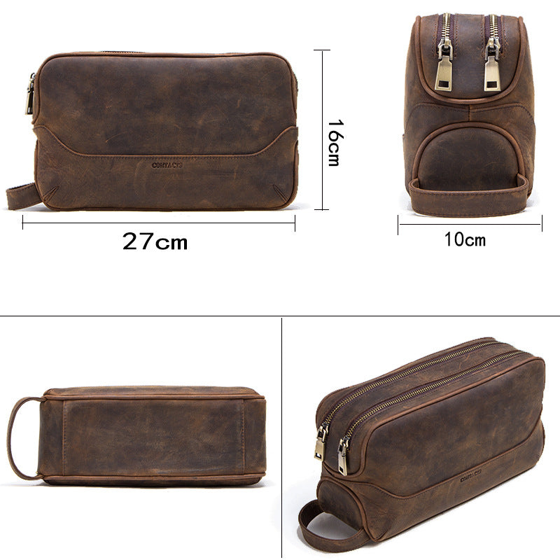 Clutch en cuir véritable pour hommes Vintage Première couche