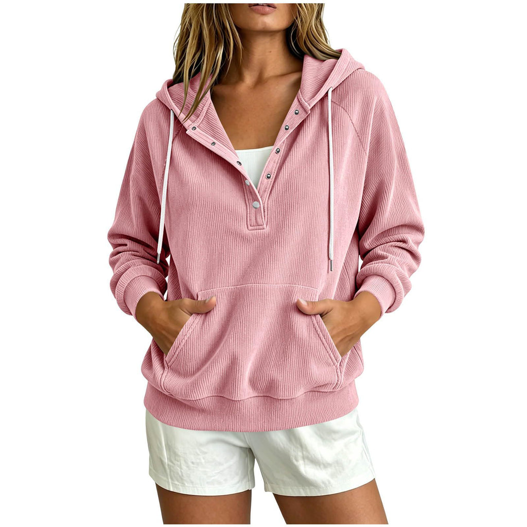 Style d'automne Sweat-shirt à capuche dressy pour femme européenne avec bouton à moitié fermé