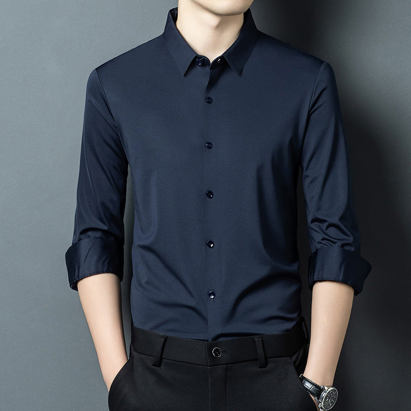 Chemise Homme manches longues Printemps Automne mince Affaires Casual Couleur solide Polyester Chemise Loo