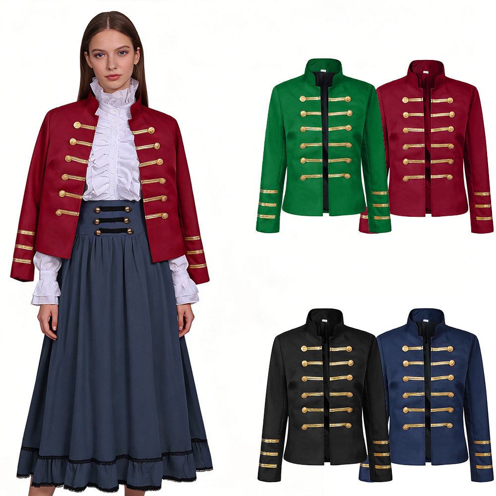 European and American Medieval Court-style Golden Double-breasted Vintage Coat avec un Stan