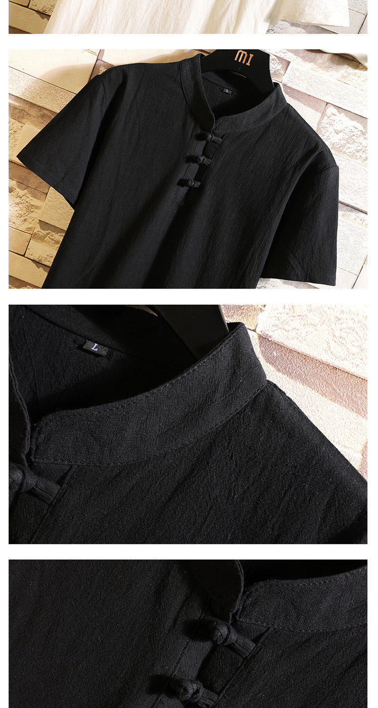 Short en lin pour homme Costume à manches courtes Style chinois