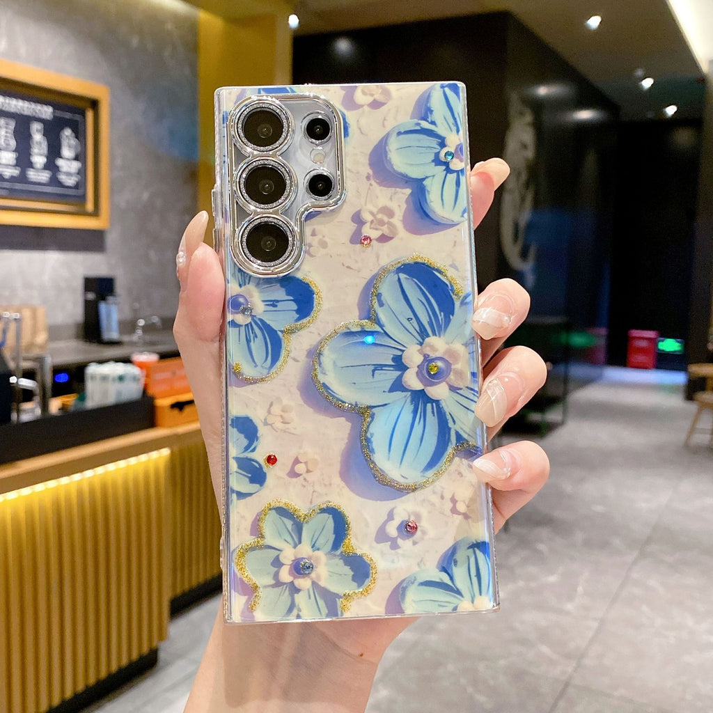 Peinture à l'huile de strass de luxe Flower Phone Case Lens Fine Hole Tout Inclus