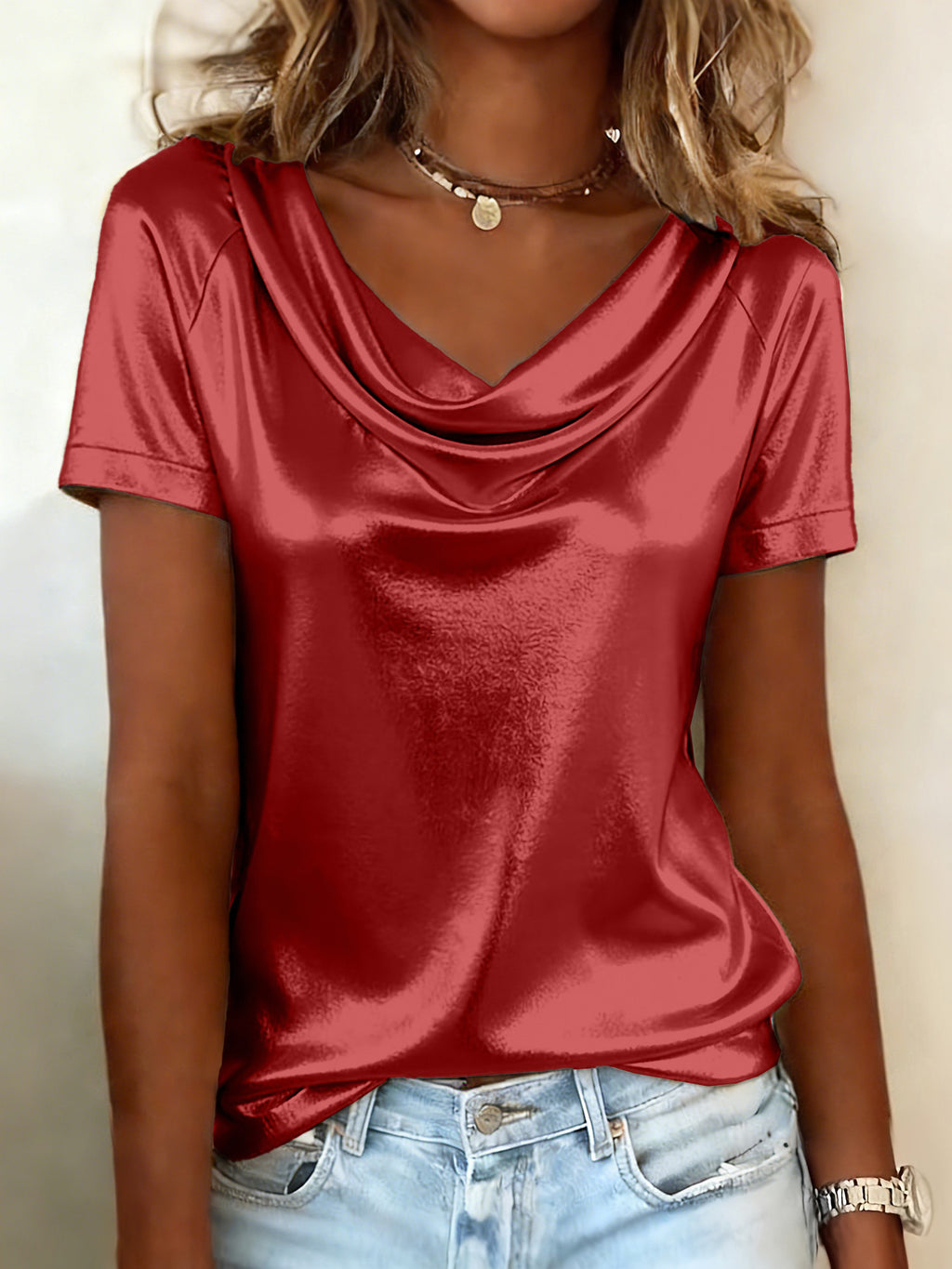 European And American Amazon Independent Site Summer Solid Color Swing Collar Manche courte