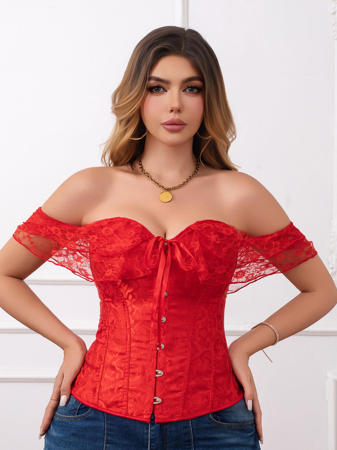Border Palace Corset Dentelle Sexy Fishbone Soutien-gorge Robe minceur One-Sholder Waist Femme Supp