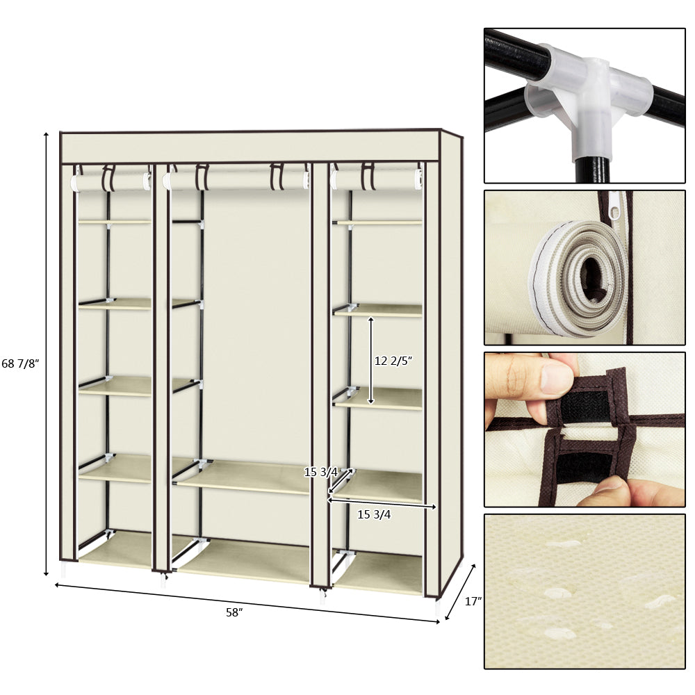 Armoire non tissée 5 couches 12 compartiments 150x45x175-beige