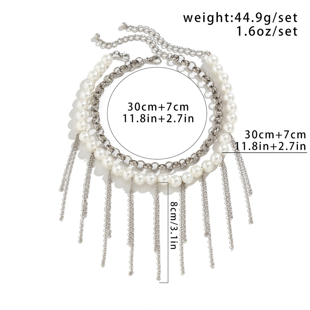 Pearl Tassel Fun Design Double couche Collier rétro Accessoires pour femmes