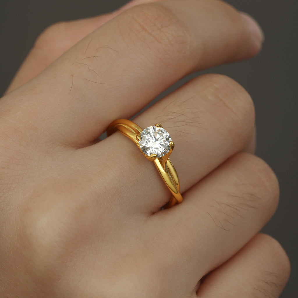 S925 Argent plaqué or 6,5mm Anneau de Moissanite Bande de verrouillage torsadée D Couleur VVS1 US Si
