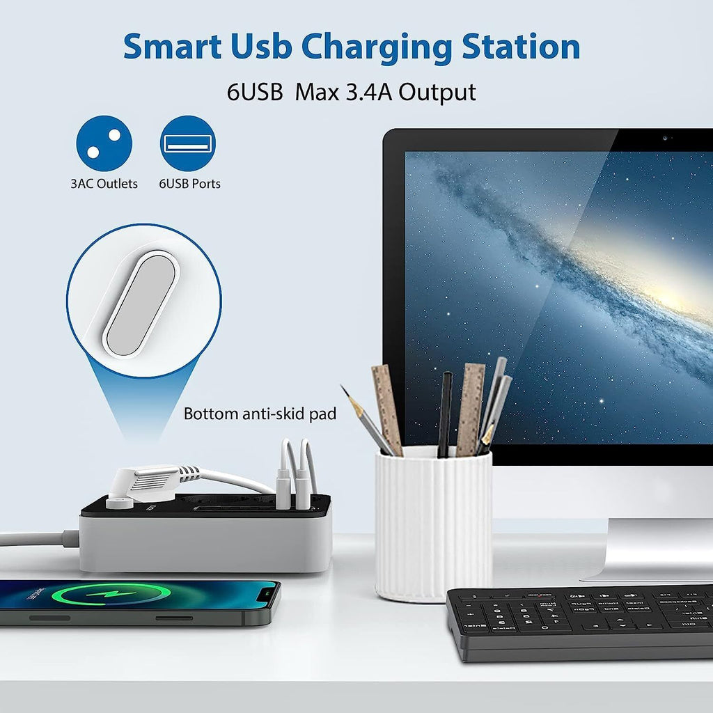 Mehrfachsteckdosenleiste Mit 3 Steckdosen Und 6 USB-Anschlssen