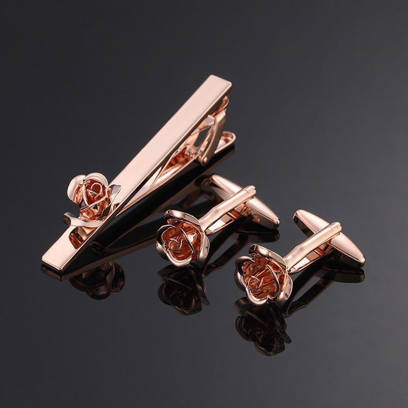 Or et argent noir cristal Rose motif émanel lot fleur Clip Clip Cuff Buckle Set
