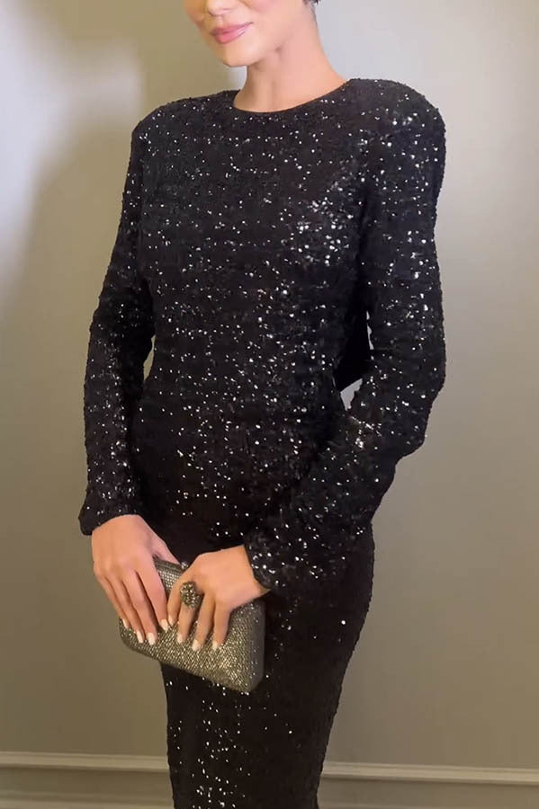 Automne Hiver Sexy Robe de soirée pailletée sans dos Robe Femmes