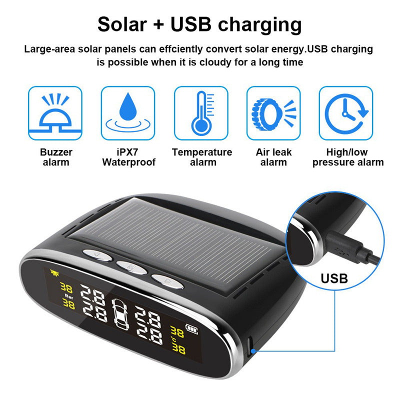 Affichage elliptique Moniteur de pression des pneus USB Solaire Chargeur Capteur interne et externe