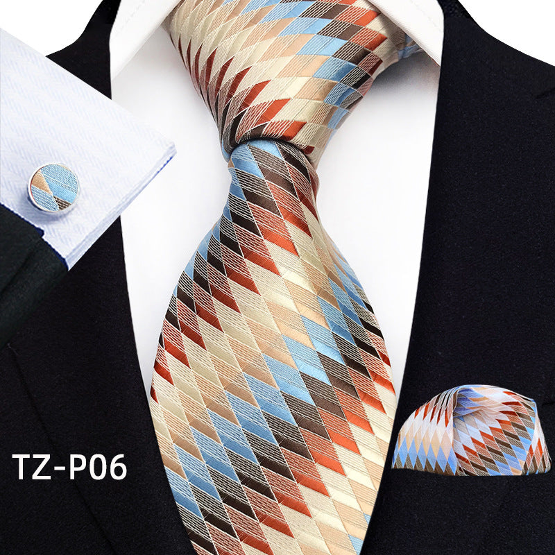 Mens Plaid formal Tie Pocket Square et Cufflinks Ensemble de trois pièces
