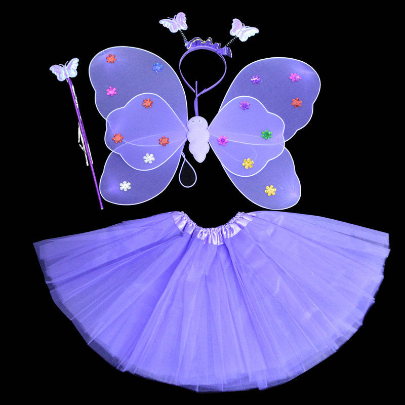 Ensemble de performances de jour pour enfants Ailes à paillettes double couche 4 pièces
