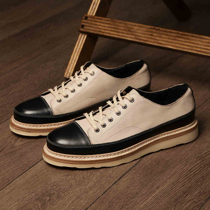 Vintage Vintage Chaussures de Conseil en Cuir Véritable Plateforme Chaussures Casual