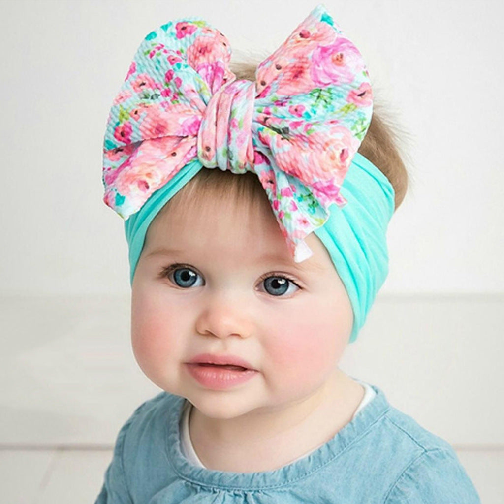 Bande de cheveux en nylon Bow Baby Cute Soft Bow Bandeau imprimé Baby Headcarf