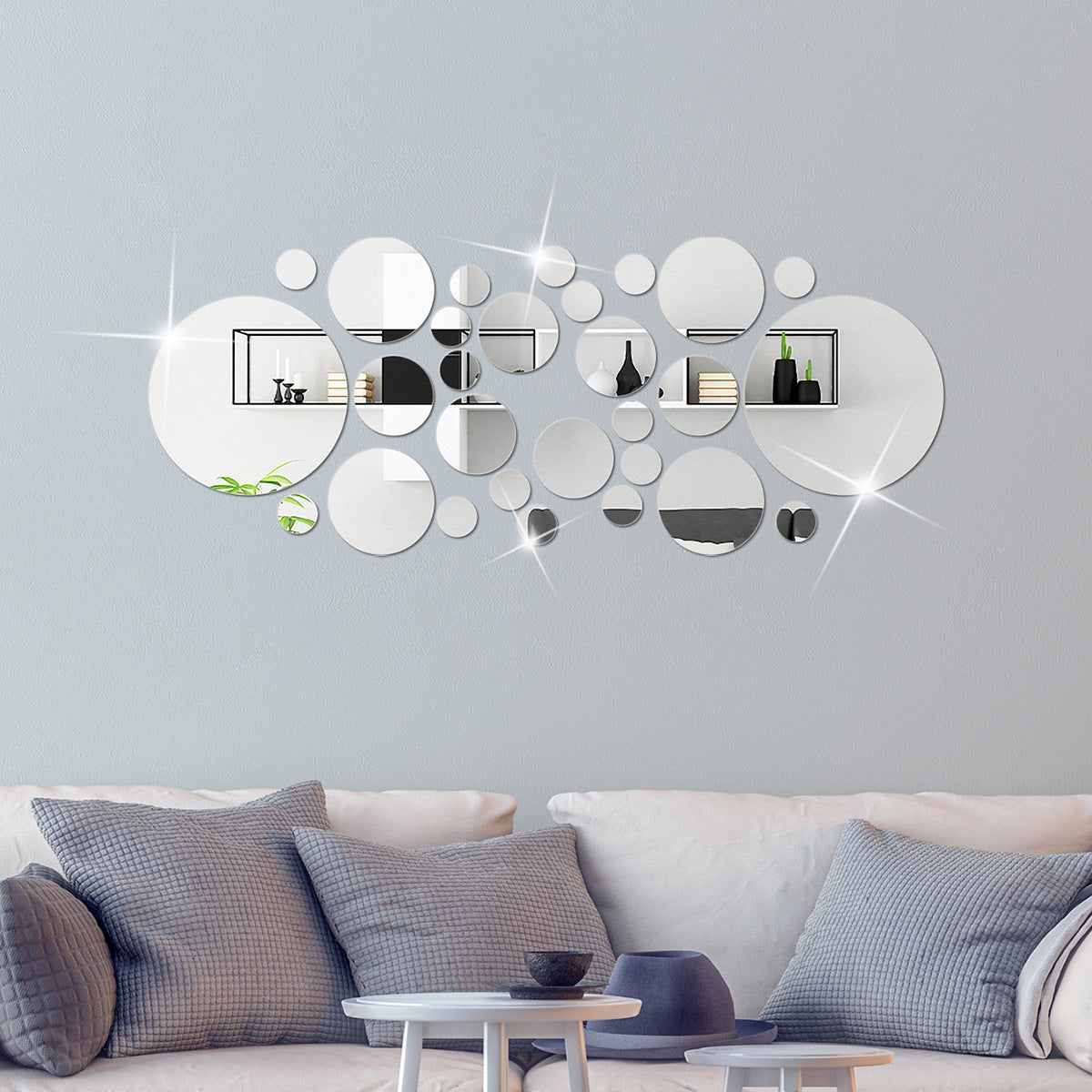 Grand et petits cercles Miroir Sticker 3D Stéréo Décoration murale acrylique