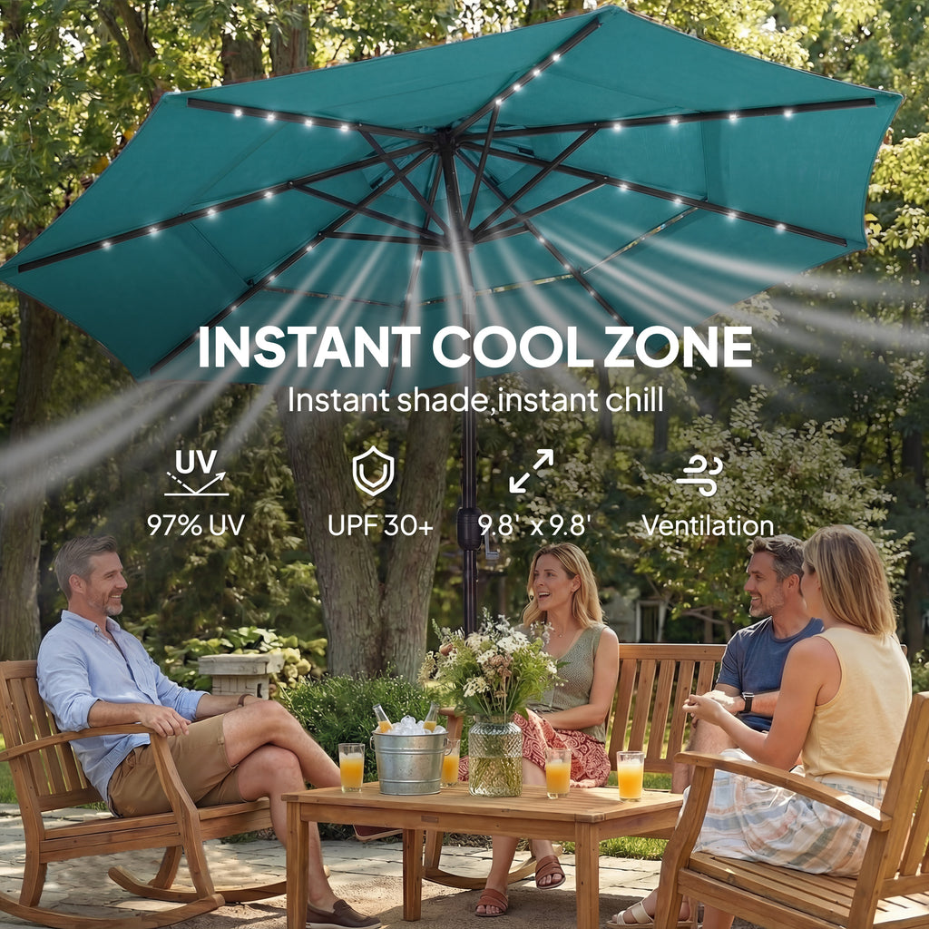 Parapluie extérieur Patio de 9,7 pieds avec lumières solaires LED