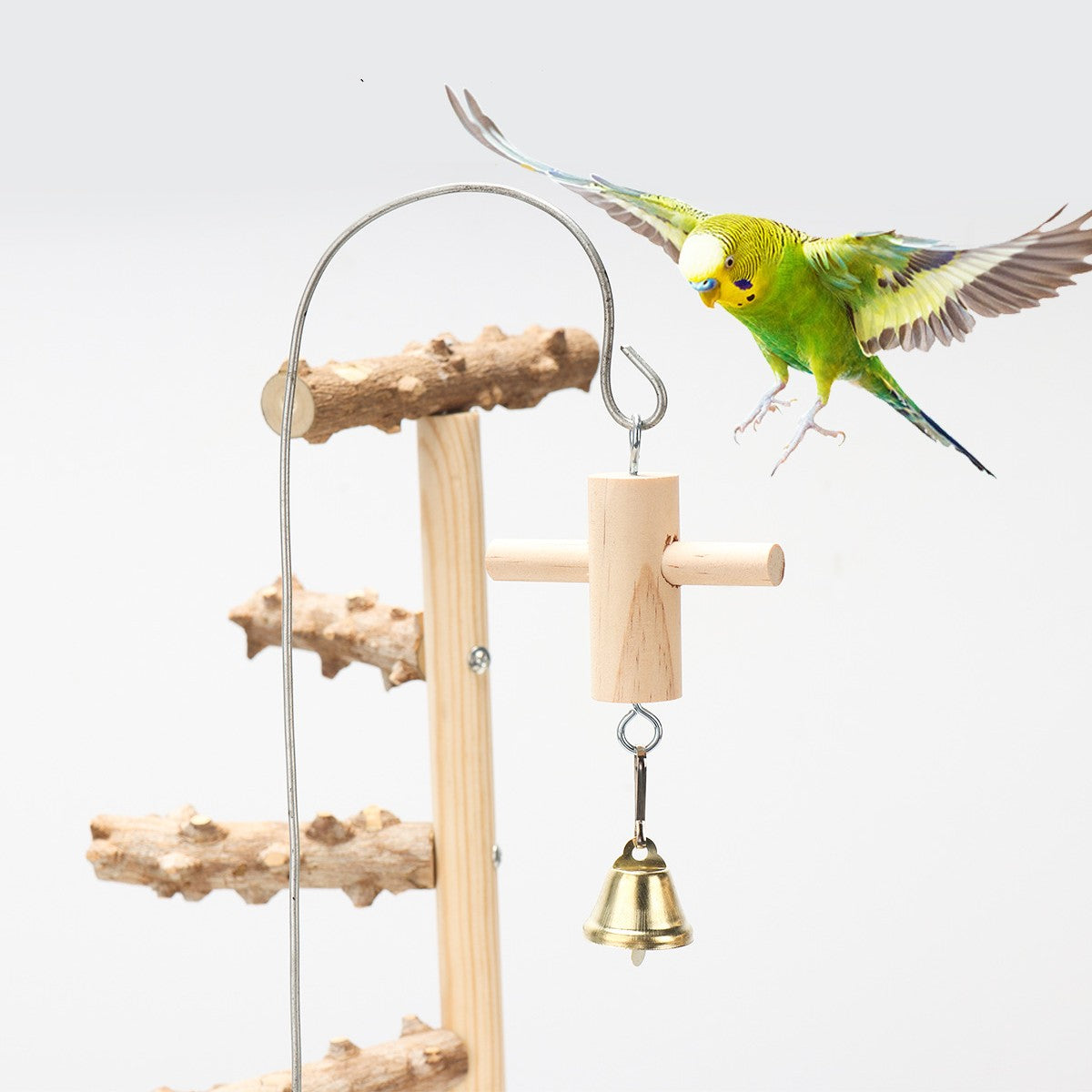 Aire de jeux pour oiseaux Plateforme interactive Stand Pole Solid Wood Frame