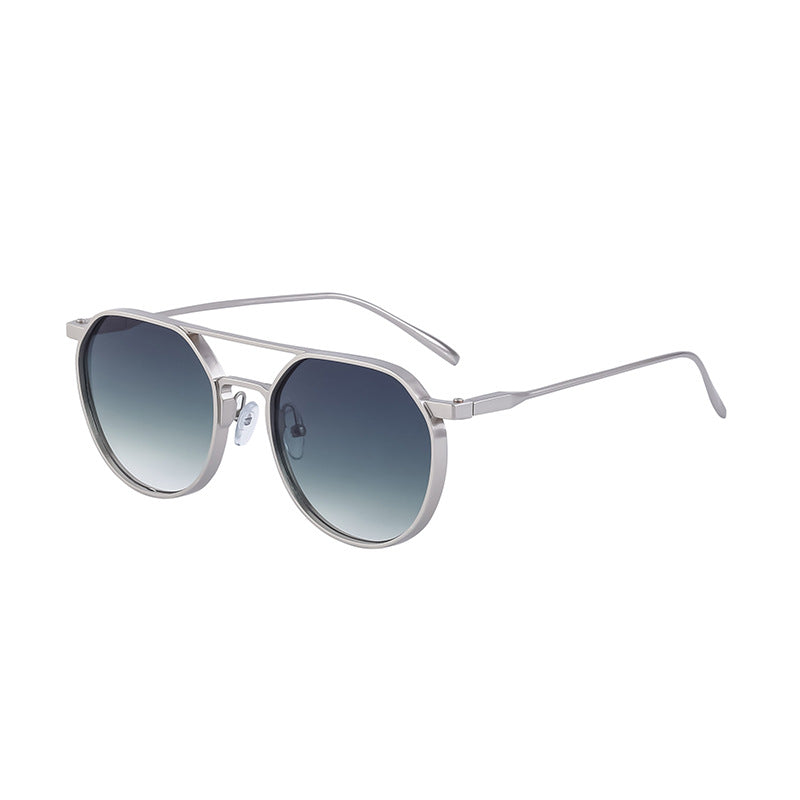 Verres de cadre ovale rétro Lunettes de soleil Aviateur double faisceau en métal