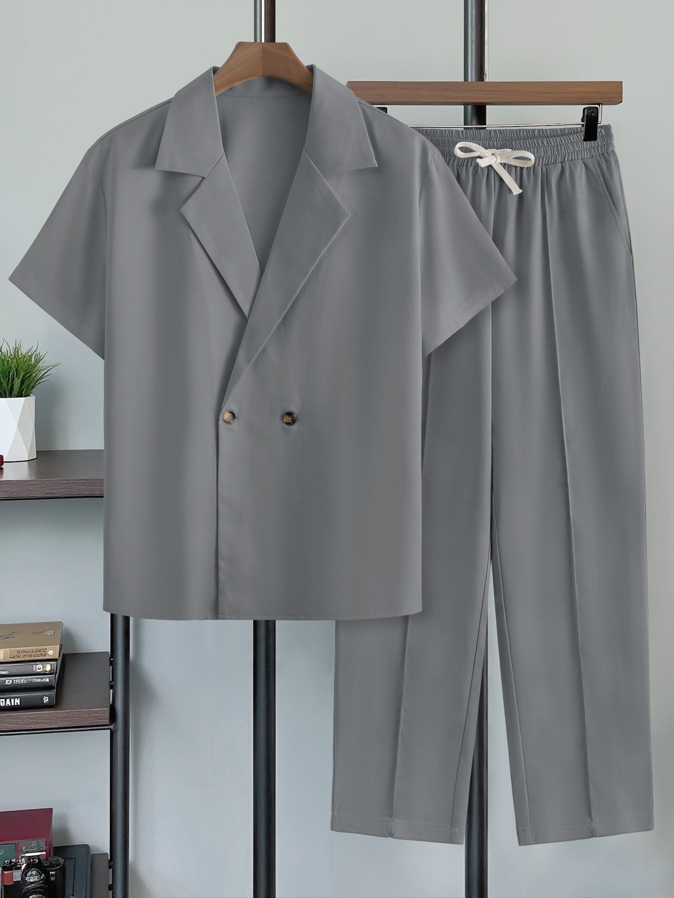 Mens Minimalist Blazer à manches courtes et pantalons