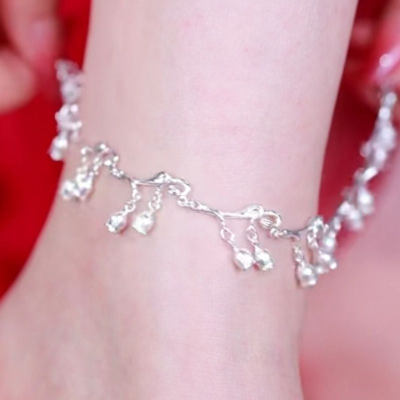 1pcs 999 Lys Argent Sterling de la vallée Tassel Ajustable Anklet