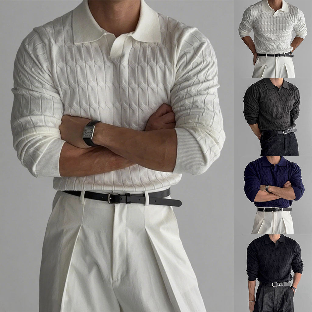 Chandail en tricot d'automne Hommes T-shirt en tricot de câble col V manches longues