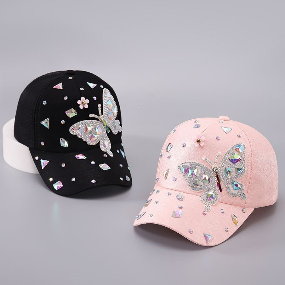Casquette de baseball en strass à papillon coloré pour femmes d'été - Sweet