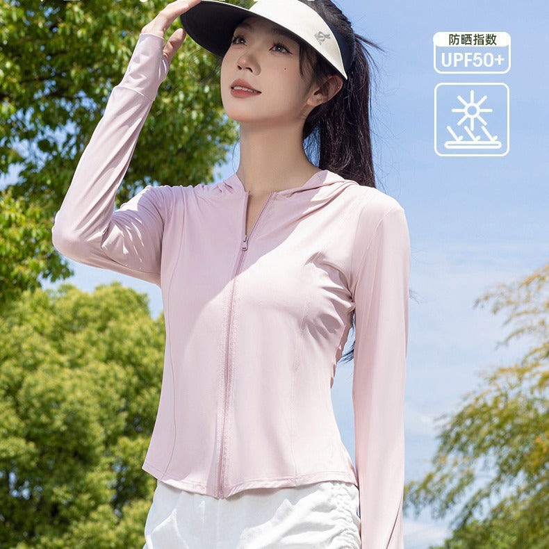 Femmes Ice Silk Cool Yoga Sun Protection Vêtements Slim-fit Waist Breathable Outdoor Howe