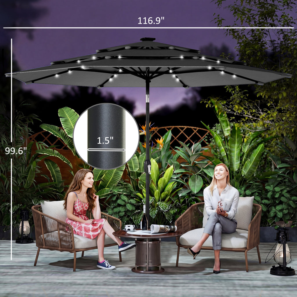 Parapluie extérieur Patio de 9,7 pieds avec lumières solaires LED